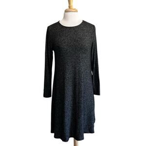 Old Navy Swing Dress Womens Medium Heather Black Long Sleeve Knit Mini Pullover